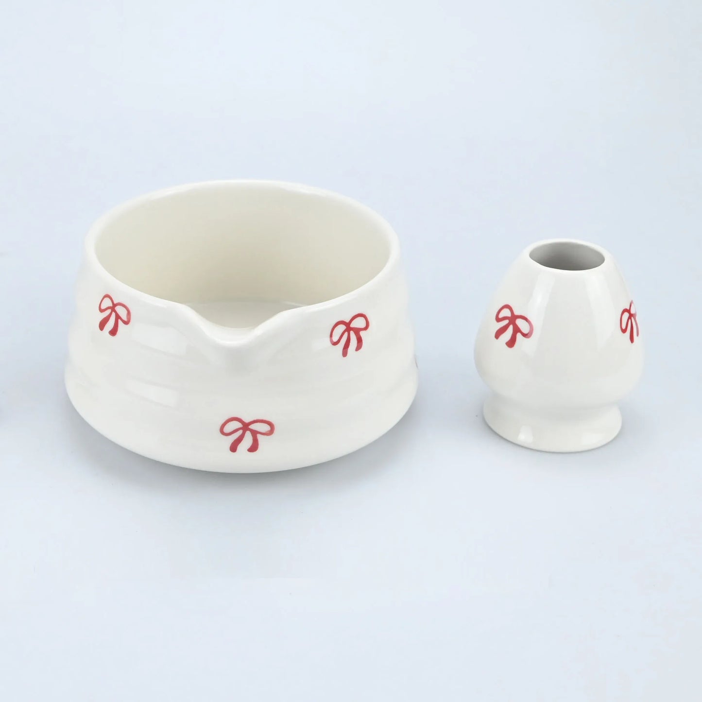 2/4/5pcs Matcha Whisk Set, Cute Bow Japanese Tea Set includes Whisk Sets and Matcha Bowl with Spout, Traditional Japanese Matcha