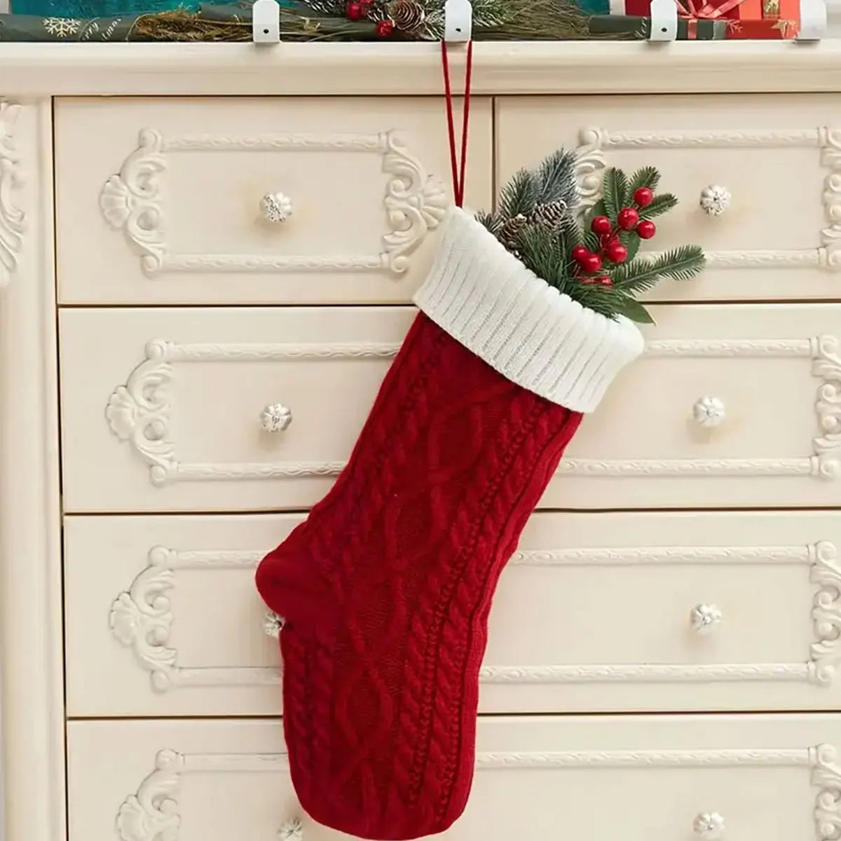 One Vintage Personalized Christmas Stocking with Embroidered Name, Holiday Stocking Gift Bag, Family Christmas Gift