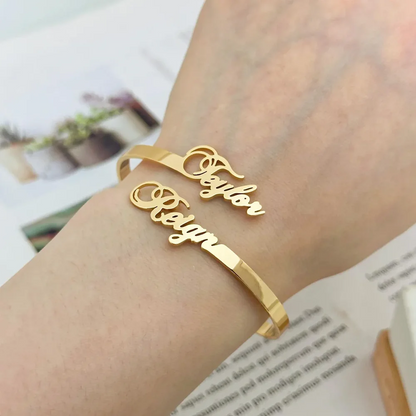Custom Two Name Cuff Bangle Bracelet Personalized Double Names Couple Gold Color Stainless Steel Jewelry Dainty Bridesmaid Gift