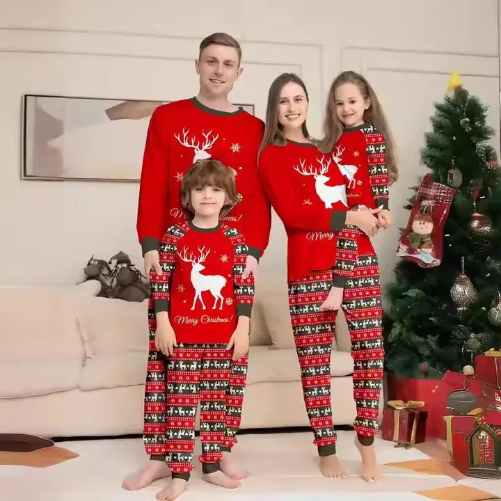 New Winter Reindeer Print Pajama Long Sleeve Homewear Breathable Parent-Child Family Outfit Family Matching Pajamas Pjs Sets