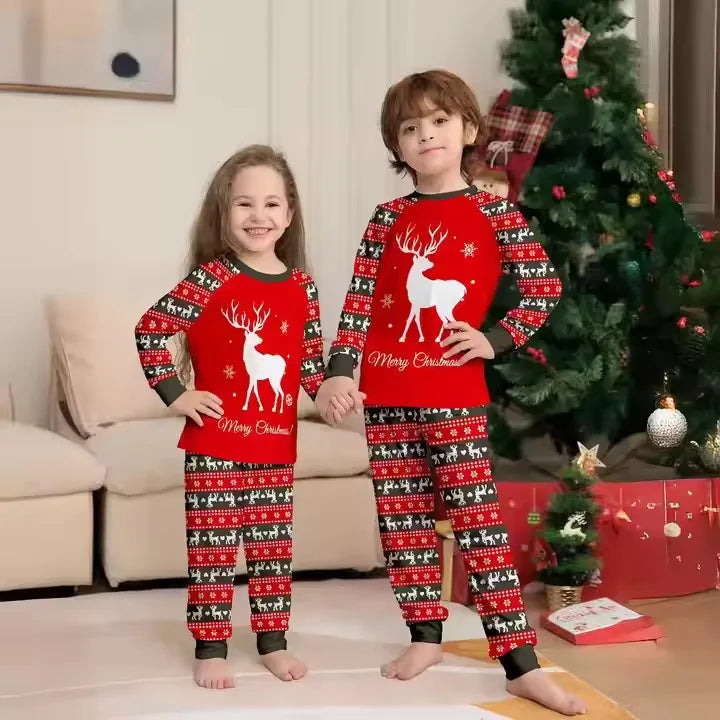 New Winter Reindeer Print Pajama Long Sleeve Homewear Breathable Parent-Child Family Outfit Family Matching Pajamas Pjs Sets
