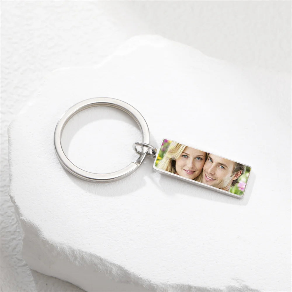 Custom Photo Keychain Women Stainless Steel Keyring Rectangle Heart Shape Personalized Picture Key Holder Jewelry Christmas Gift