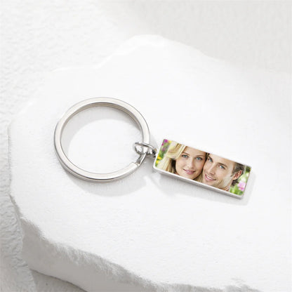Custom Photo Keychain Women Stainless Steel Keyring Rectangle Heart Shape Personalized Picture Key Holder Jewelry Christmas Gift