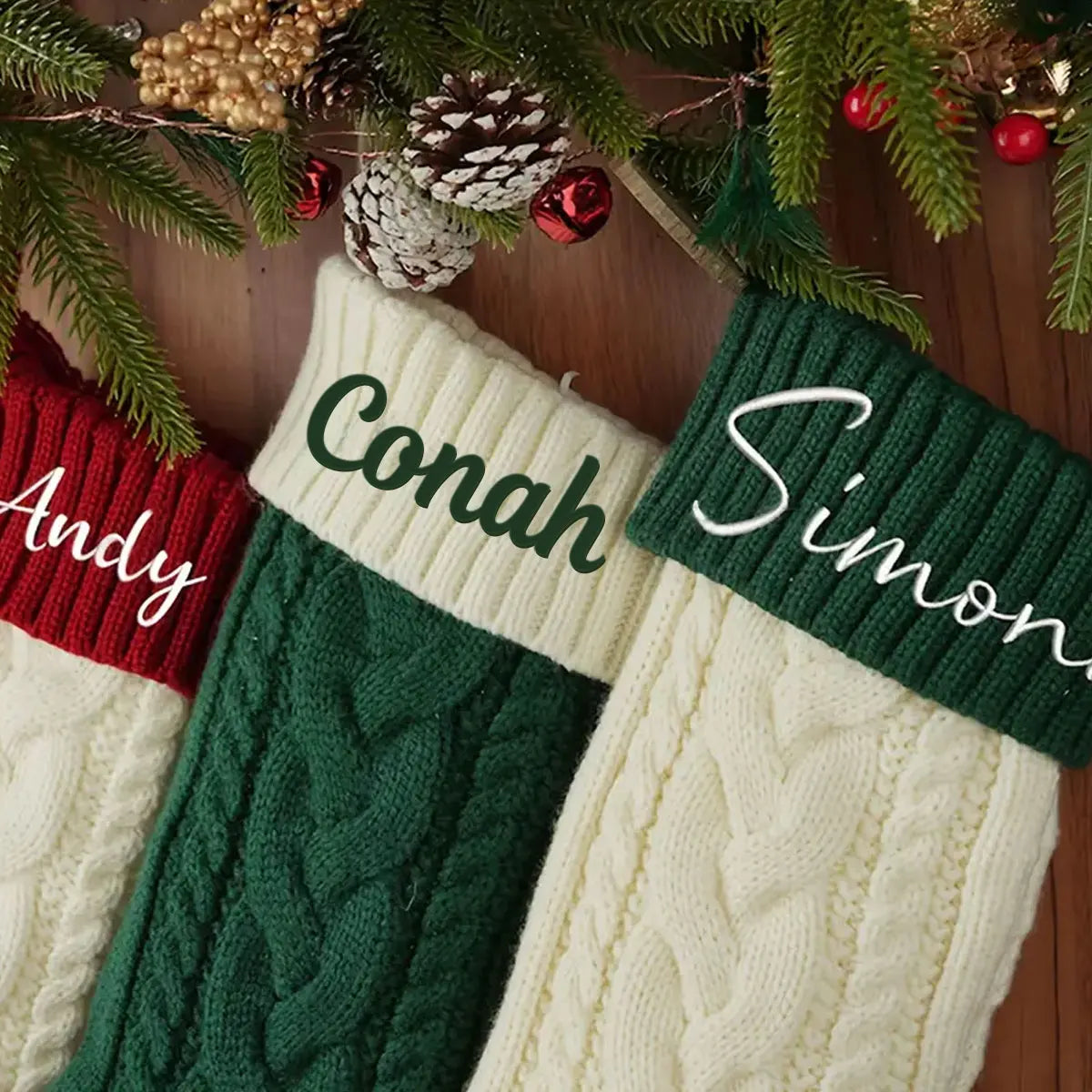 One Vintage Personalized Christmas Stocking with Embroidered Name, Holiday Stocking Gift Bag, Family Christmas Gift