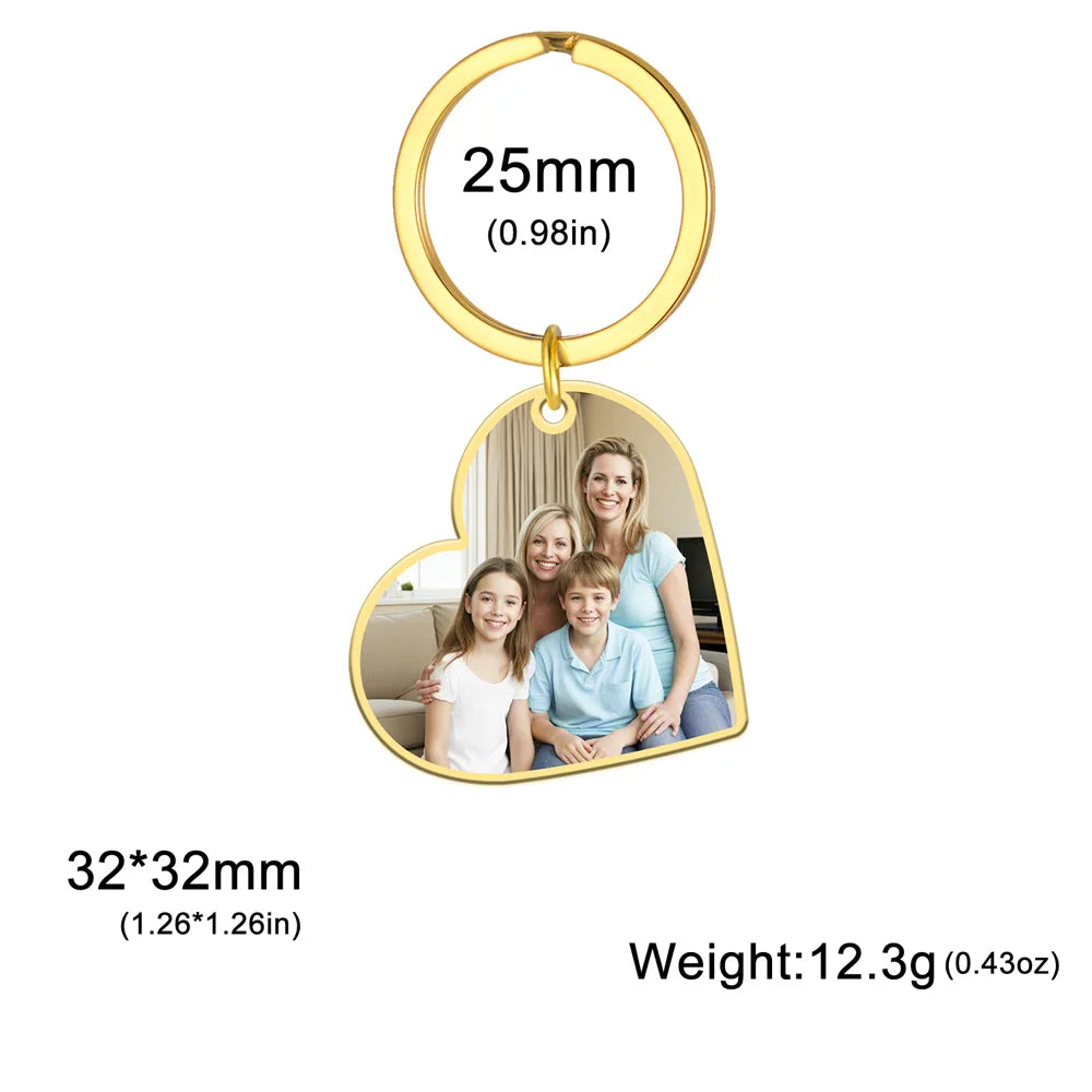 Custom Photo Keychain Women Stainless Steel Keyring Rectangle Heart Shape Personalized Picture Key Holder Jewelry Christmas Gift