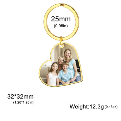 Custom Photo Keychain Women Stainless Steel Keyring Rectangle Heart Shape Personalized Picture Key Holder Jewelry Christmas Gift