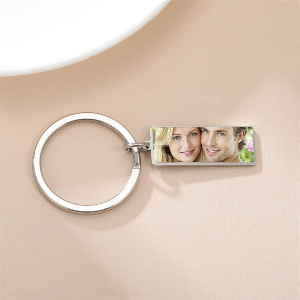 Custom Photo Keychain Women Stainless Steel Keyring Rectangle Heart Shape Personalized Picture Key Holder Jewelry Christmas Gift