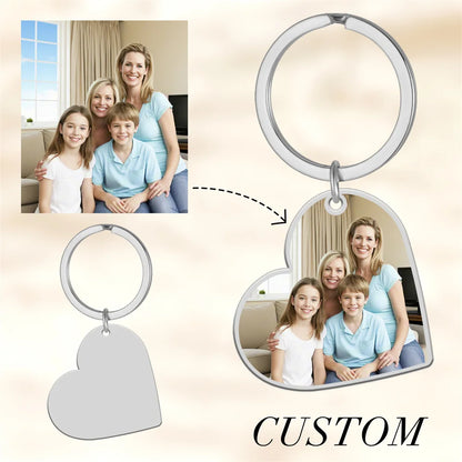 Custom Photo Keychain Women Stainless Steel Keyring Rectangle Heart Shape Personalized Picture Key Holder Jewelry Christmas Gift