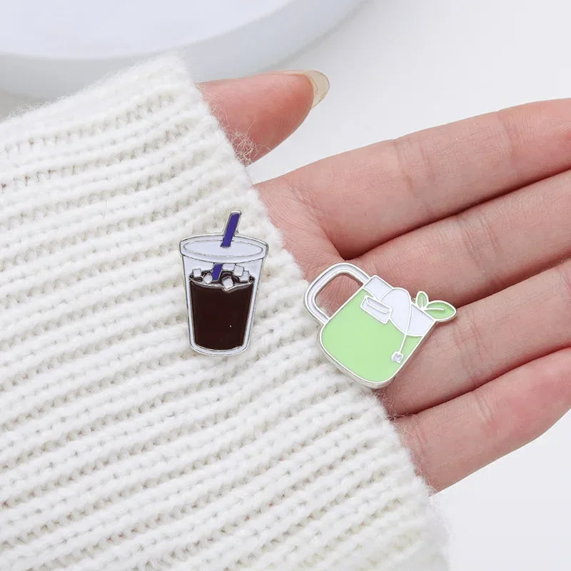 Coffee Cup Enamel Pins  Metal Brooches Fashion Lapel Badge Backpack Clothes Jewelry Gift for Friends