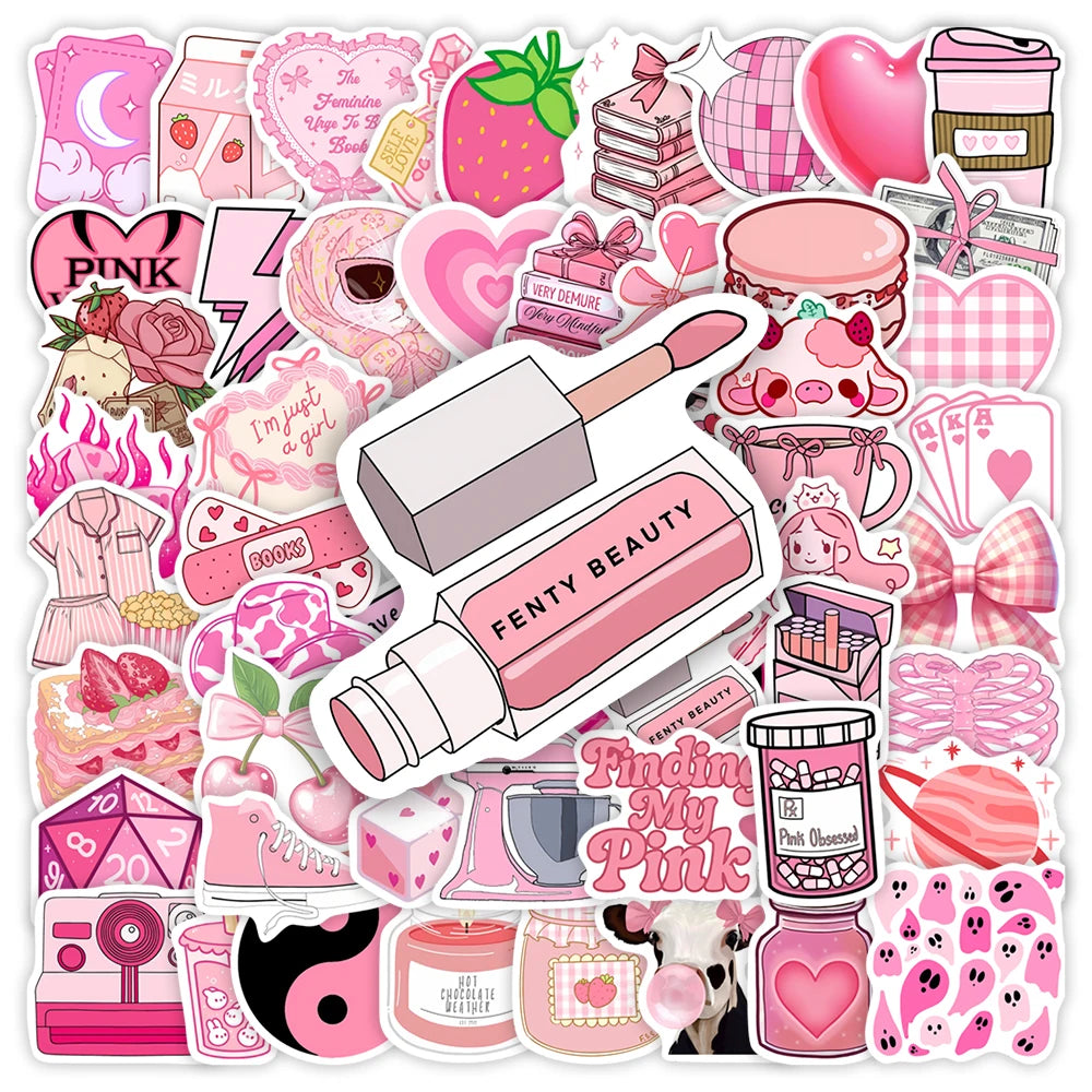 10/30/60Pcs Cartoon Girls Pink Stickers Kid DIY Toys Gift Decorative for Scrapbook Junk Journal Laptop Bottle Guitars Waterproof