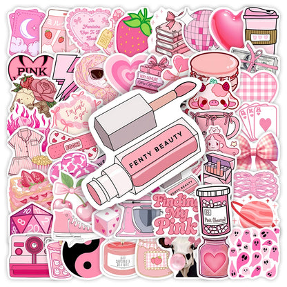 10/30/60Pcs Cartoon Girls Pink Stickers Kid DIY Toys Gift Decorative for Scrapbook Junk Journal Laptop Bottle Guitars Waterproof