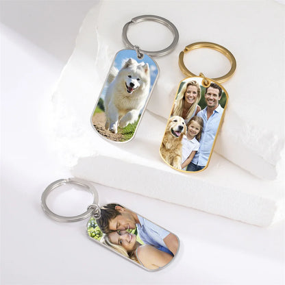 Custom Photo Keychain Women Stainless Steel Keyring Rectangle Heart Shape Personalized Picture Key Holder Jewelry Christmas Gift