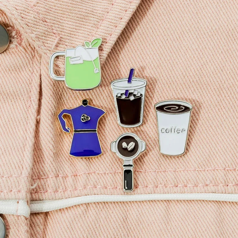 Coffee Cup Enamel Pins  Metal Brooches Fashion Lapel Badge Backpack Clothes Jewelry Gift for Friends