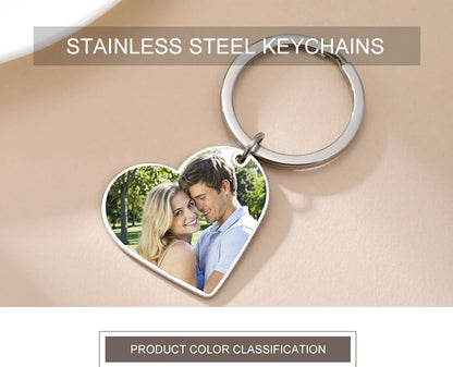 Custom Photo Keychain Women Stainless Steel Keyring Rectangle Heart Shape Personalized Picture Key Holder Jewelry Christmas Gift