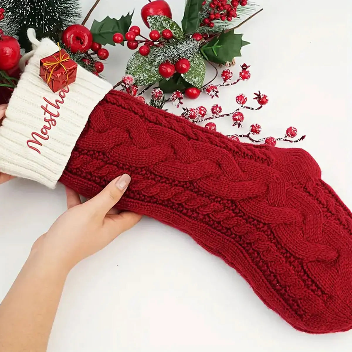 One Vintage Personalized Christmas Stocking with Embroidered Name, Holiday Stocking Gift Bag, Family Christmas Gift