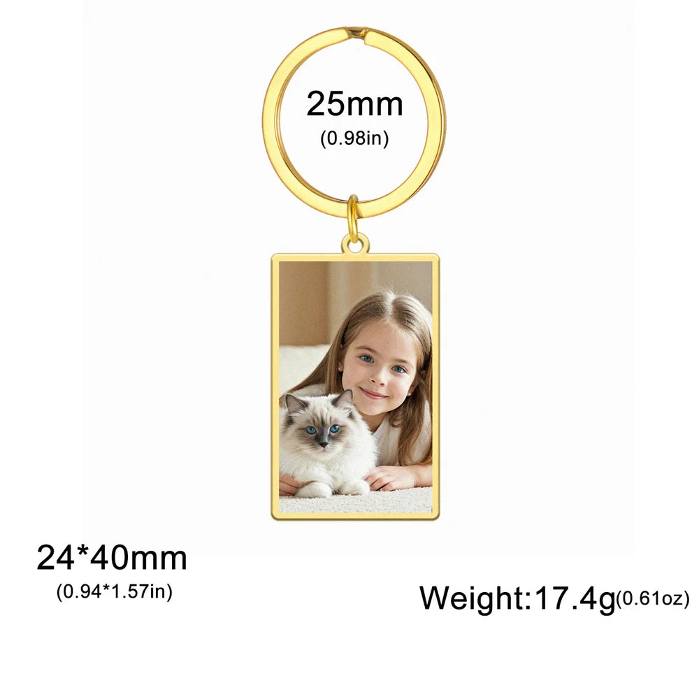 Custom Photo Keychain Women Stainless Steel Keyring Rectangle Heart Shape Personalized Picture Key Holder Jewelry Christmas Gift