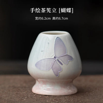 1-8PCS Hand Drawn Flowers Matcha Tea Set Japanese Matcha Gift Box Matcha Bowl Baibenli Tea Bowl Whisk Ceramic Teaset Tool Sets