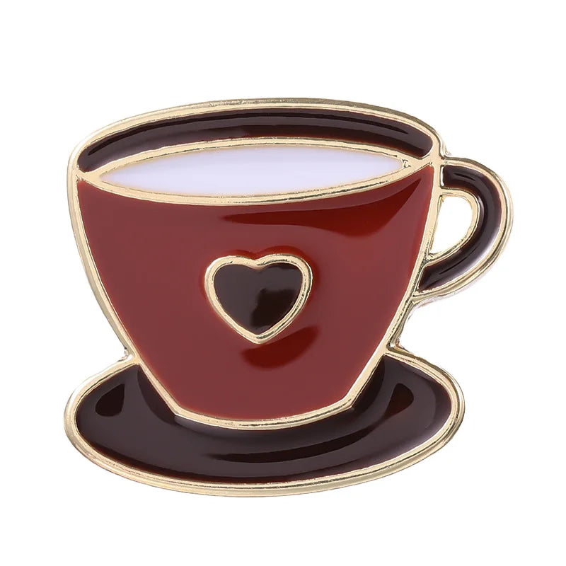 Coffee Cup Enamel Pins  Metal Brooches Fashion Lapel Badge Backpack Clothes Jewelry Gift for Friends