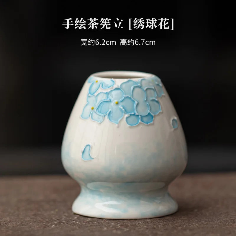 1-8PCS Hand Drawn Flowers Matcha Tea Set Japanese Matcha Gift Box Matcha Bowl Baibenli Tea Bowl Whisk Ceramic Teaset Tool Sets