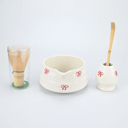 2/4/5pcs Matcha Whisk Set, Cute Bow Japanese Tea Set includes Whisk Sets and Matcha Bowl with Spout, Traditional Japanese Matcha