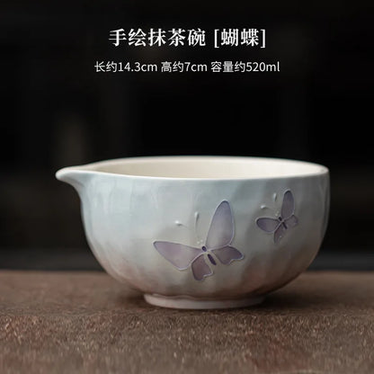 1-8PCS Hand Drawn Flowers Matcha Tea Set Japanese Matcha Gift Box Matcha Bowl Baibenli Tea Bowl Whisk Ceramic Teaset Tool Sets