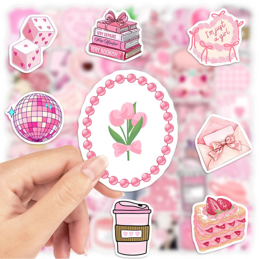 10/30/60Pcs Cartoon Girls Pink Stickers Kid DIY Toys Gift Decorative for Scrapbook Junk Journal Laptop Bottle Guitars Waterproof