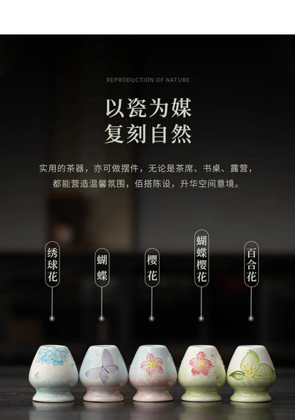 1-8PCS Hand Drawn Flowers Matcha Tea Set Japanese Matcha Gift Box Matcha Bowl Baibenli Tea Bowl Whisk Ceramic Teaset Tool Sets