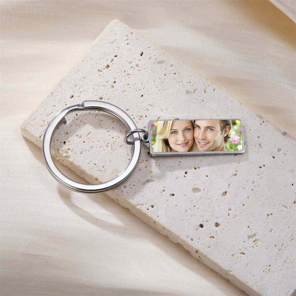 Custom Photo Keychain Women Stainless Steel Keyring Rectangle Heart Shape Personalized Picture Key Holder Jewelry Christmas Gift
