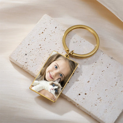 Custom Photo Keychain Women Stainless Steel Keyring Rectangle Heart Shape Personalized Picture Key Holder Jewelry Christmas Gift