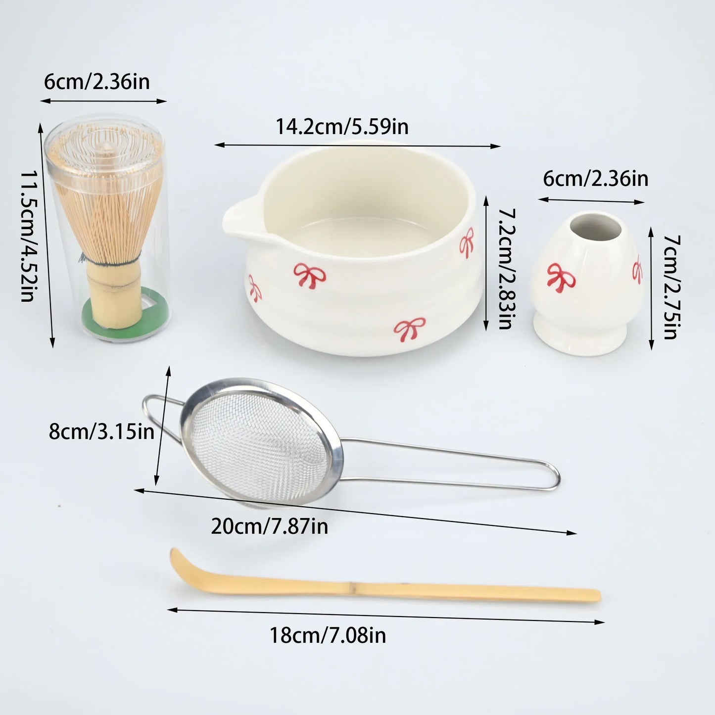 2/4/5pcs Matcha Whisk Set, Cute Bow Japanese Tea Set includes Whisk Sets and Matcha Bowl with Spout, Traditional Japanese Matcha