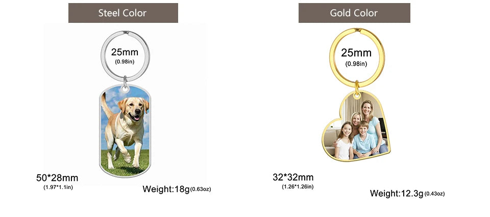 Custom Photo Keychain Women Stainless Steel Keyring Rectangle Heart Shape Personalized Picture Key Holder Jewelry Christmas Gift