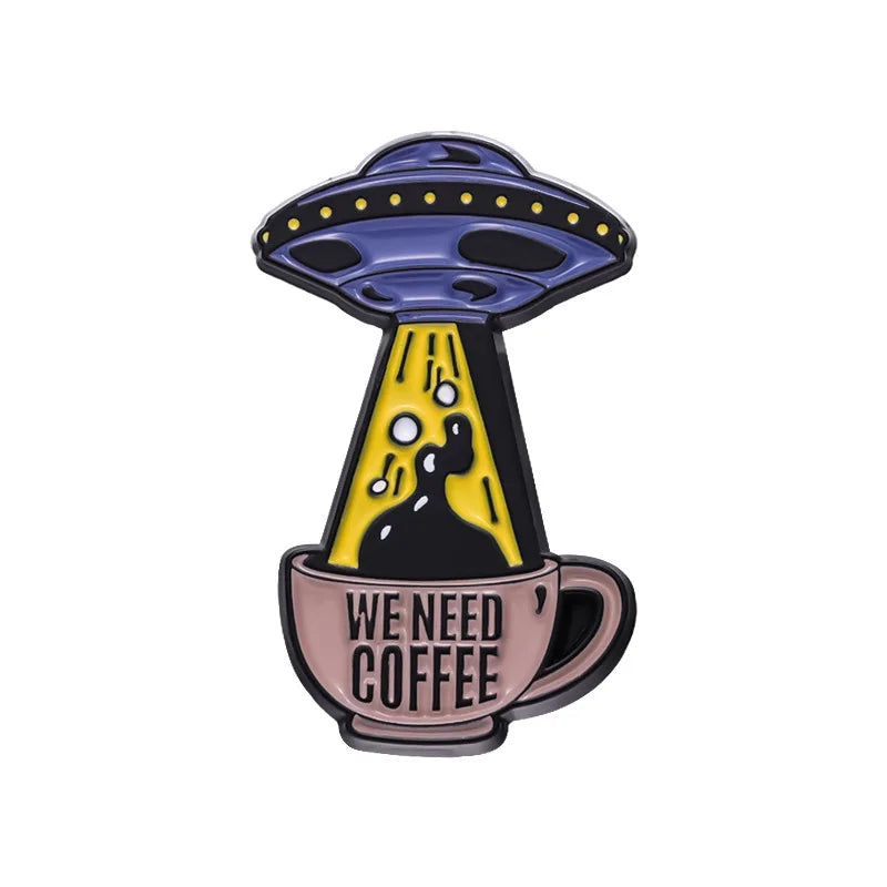 Coffee Cup Enamel Pins  Metal Brooches Fashion Lapel Badge Backpack Clothes Jewelry Gift for Friends