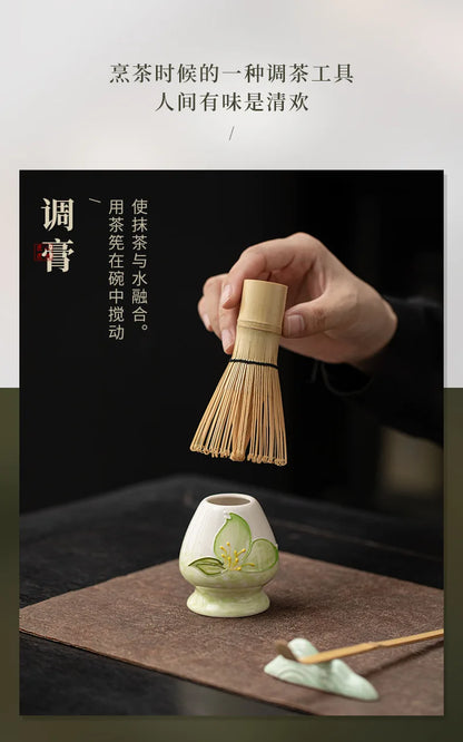 1-8PCS Hand Drawn Flowers Matcha Tea Set Japanese Matcha Gift Box Matcha Bowl Baibenli Tea Bowl Whisk Ceramic Teaset Tool Sets