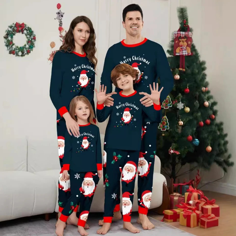 2025 Winter Christmas Family Matching Outfits Santa Print Cute Pajamas Set 2 Pieces Suit Soft Loose Sleepwear Xmas Look Pyjamas