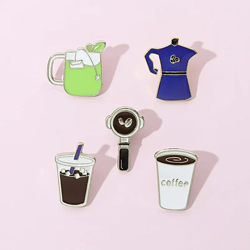 Coffee Cup Enamel Pins  Metal Brooches Fashion Lapel Badge Backpack Clothes Jewelry Gift for Friends