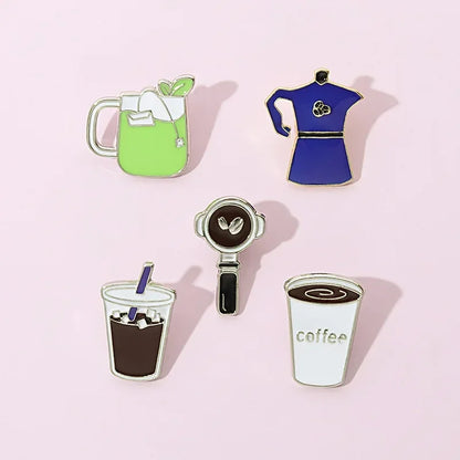 Coffee Cup Enamel Pins  Metal Brooches Fashion Lapel Badge Backpack Clothes Jewelry Gift for Friends