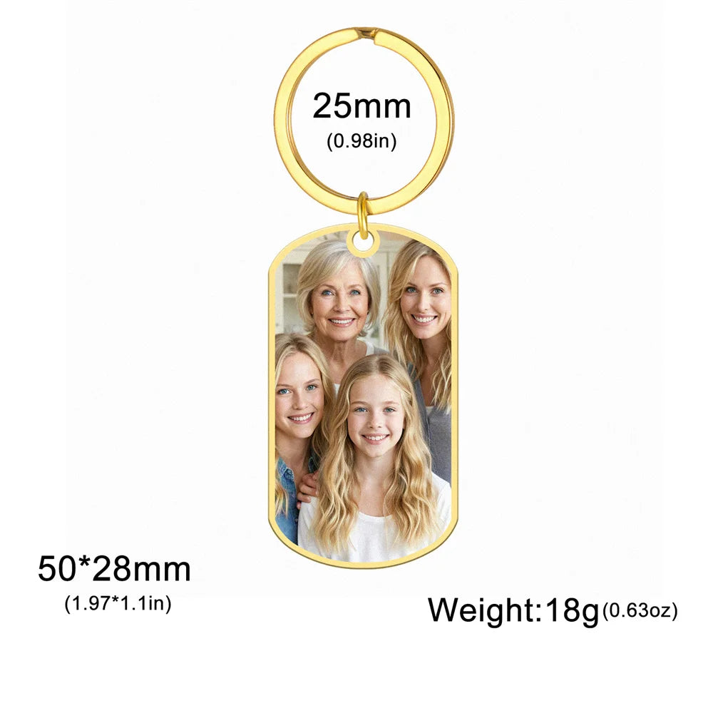 Custom Photo Keychain Women Stainless Steel Keyring Rectangle Heart Shape Personalized Picture Key Holder Jewelry Christmas Gift