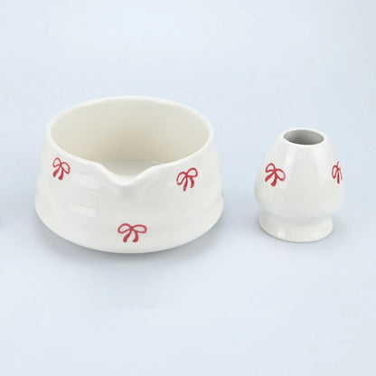 2/4/5pcs Matcha Whisk Set, Cute Bow Japanese Tea Set includes Whisk Sets and Matcha Bowl with Spout, Traditional Japanese Matcha