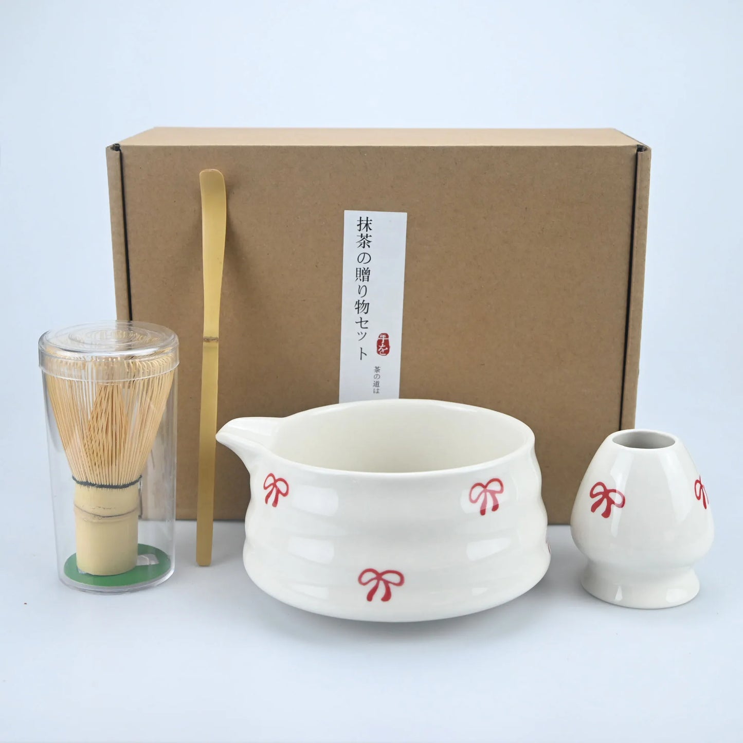 2/4/5pcs Matcha Whisk Set, Cute Bow Japanese Tea Set includes Whisk Sets and Matcha Bowl with Spout, Traditional Japanese Matcha
