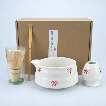 2/4/5pcs Matcha Whisk Set, Cute Bow Japanese Tea Set includes Whisk Sets and Matcha Bowl with Spout, Traditional Japanese Matcha