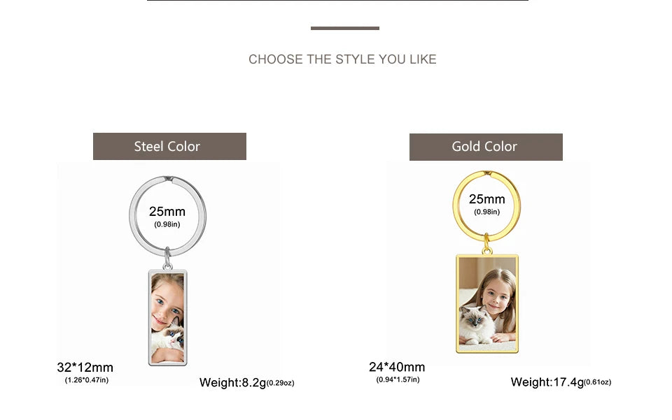 Custom Photo Keychain Women Stainless Steel Keyring Rectangle Heart Shape Personalized Picture Key Holder Jewelry Christmas Gift