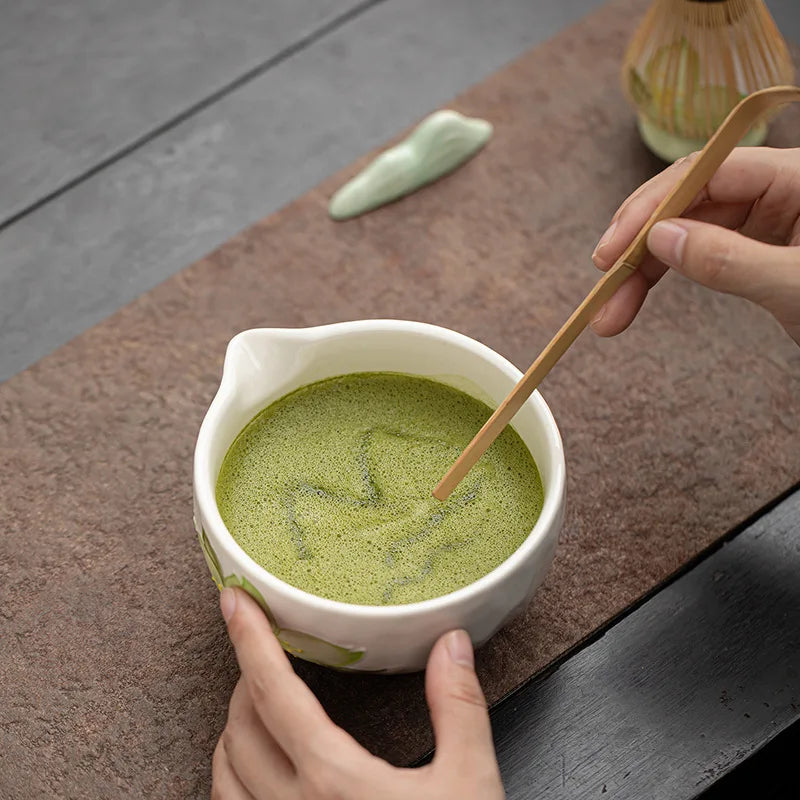 1-8PCS Hand Drawn Flowers Matcha Tea Set Japanese Matcha Gift Box Matcha Bowl Baibenli Tea Bowl Whisk Ceramic Teaset Tool Sets