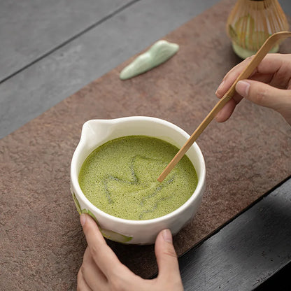 1-8PCS Hand Drawn Flowers Matcha Tea Set Japanese Matcha Gift Box Matcha Bowl Baibenli Tea Bowl Whisk Ceramic Teaset Tool Sets