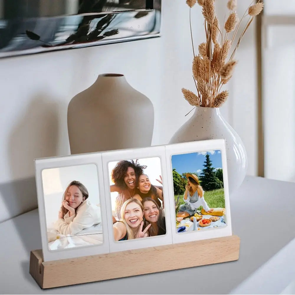 3 in 1 Photo Frame Instant Camera Acrylic LED Light 3 inch Picture Holder Photo Table for Fujifilm/Polaroid Desktop Decor