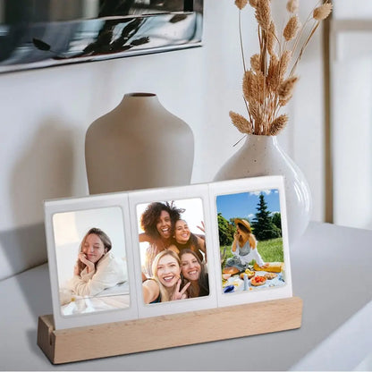 3 in 1 Photo Frame Instant Camera Acrylic LED Light 3 inch Picture Holder Photo Table for Fujifilm/Polaroid Desktop Decor