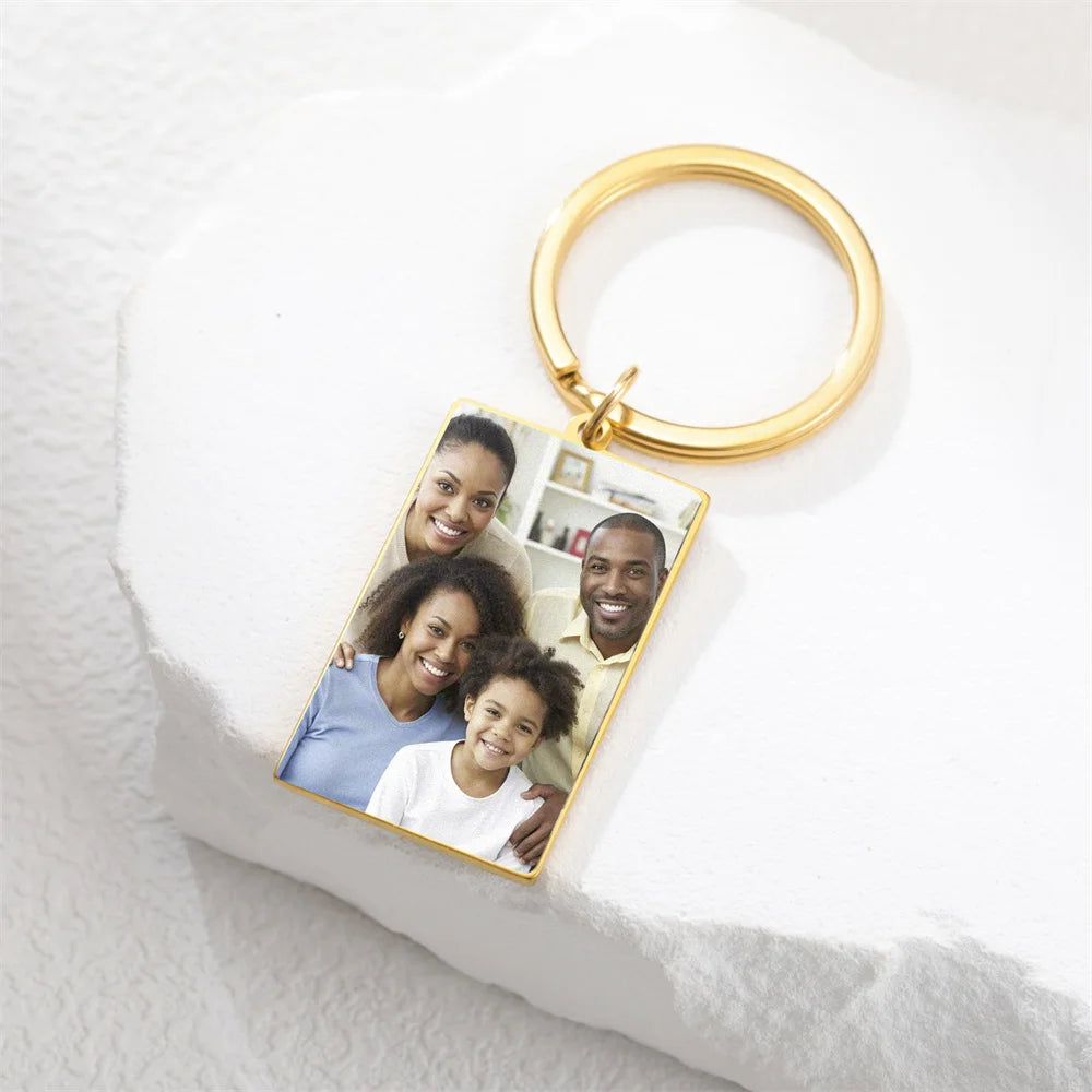 Custom Photo Keychain Women Stainless Steel Keyring Rectangle Heart Shape Personalized Picture Key Holder Jewelry Christmas Gift