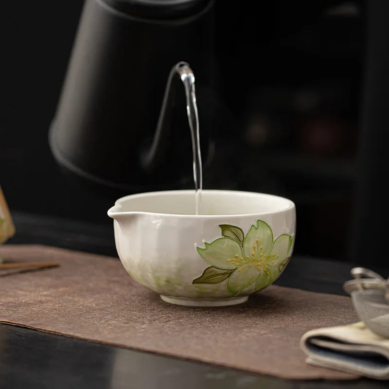 1-8PCS Hand Drawn Flowers Matcha Tea Set Japanese Matcha Gift Box Matcha Bowl Baibenli Tea Bowl Whisk Ceramic Teaset Tool Sets