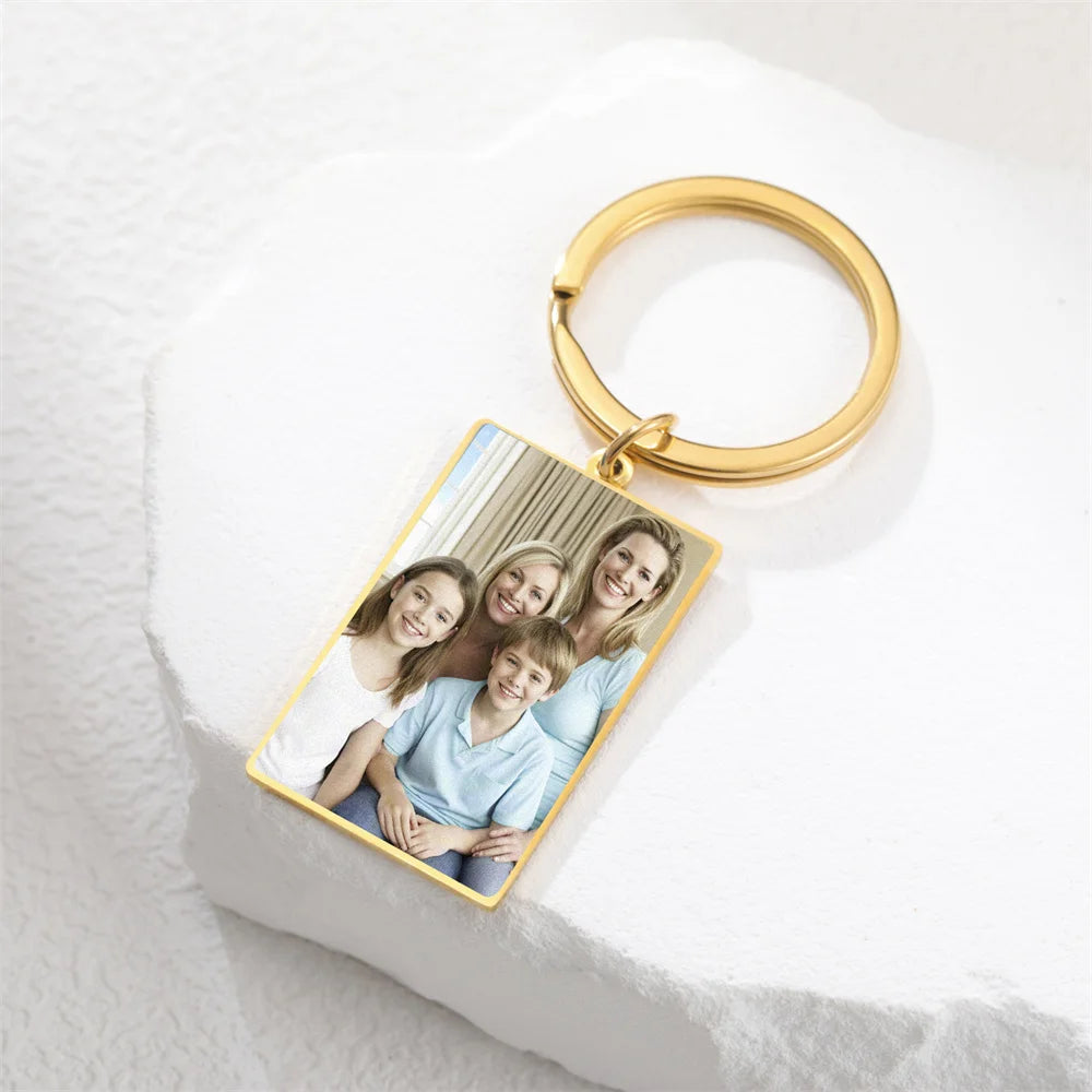 Custom Photo Keychain Women Stainless Steel Keyring Rectangle Heart Shape Personalized Picture Key Holder Jewelry Christmas Gift