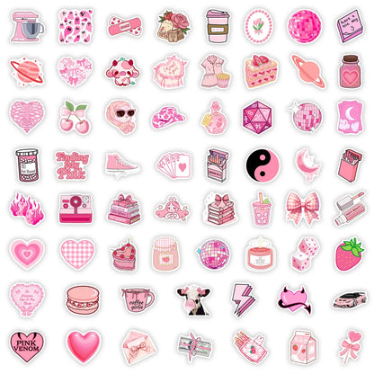 10/30/60Pcs Cartoon Girls Pink Stickers Kid DIY Toys Gift Decorative for Scrapbook Junk Journal Laptop Bottle Guitars Waterproof