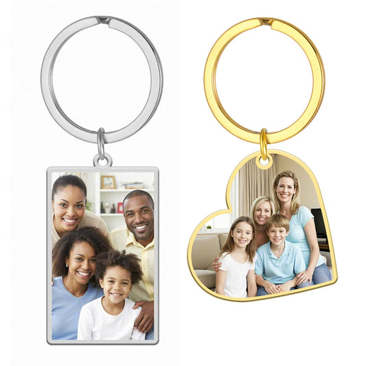 Custom Photo Keychain Women Stainless Steel Keyring Rectangle Heart Shape Personalized Picture Key Holder Jewelry Christmas Gift